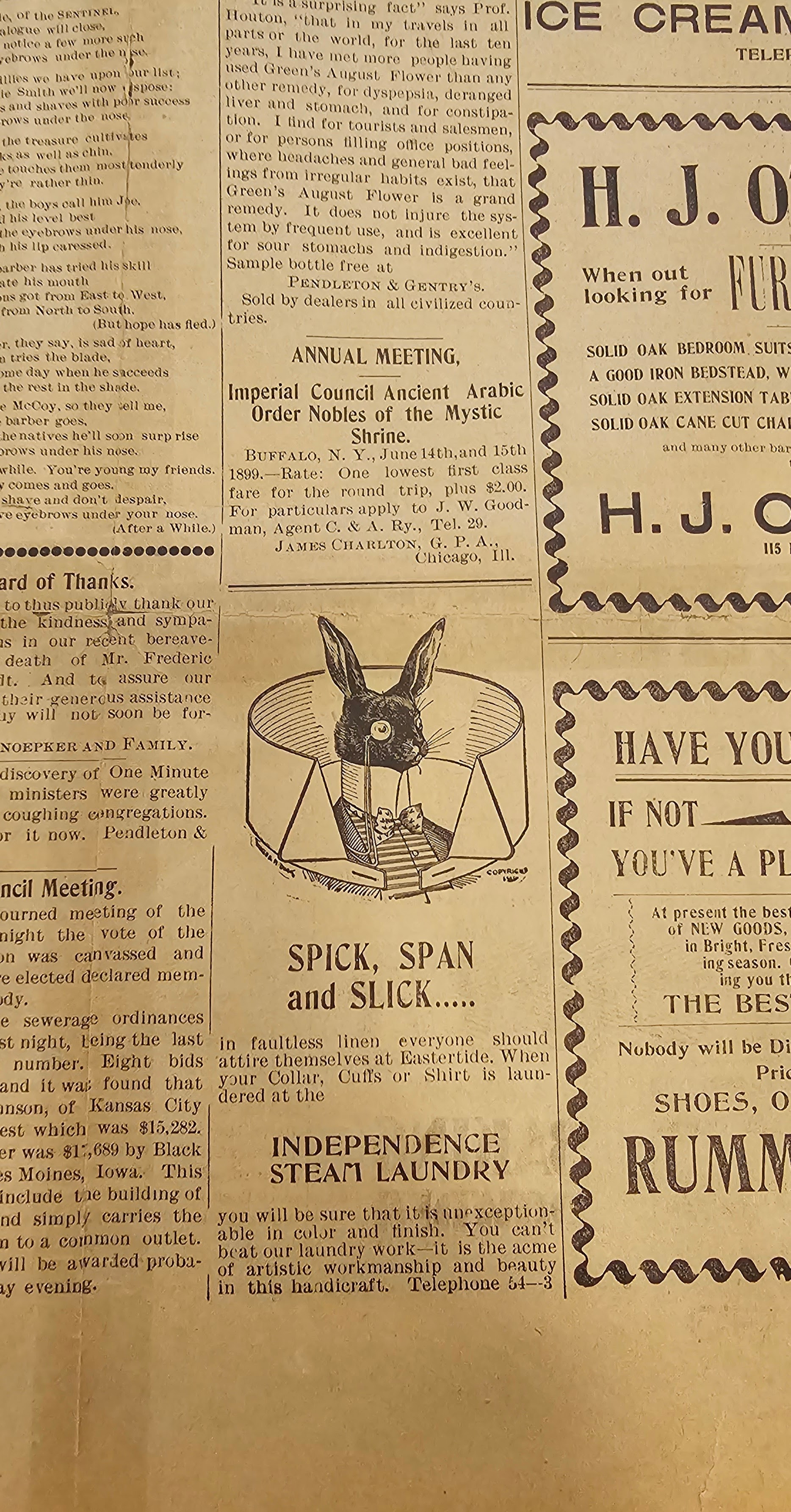 The original Sentinel rabbit illustration from the Independence Sentinel newspaper, April 15th, 1899